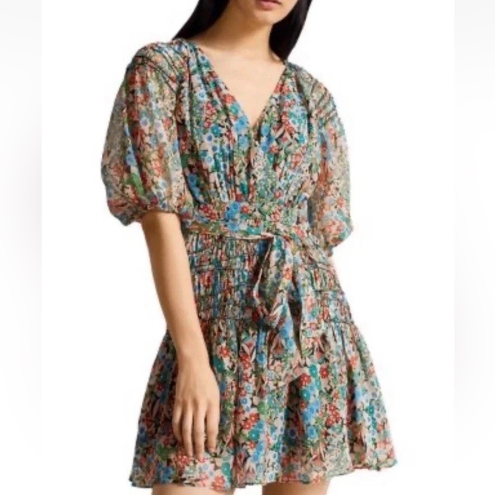 NWT Ted Baker Tiania Smock Panel Wrap Mini Dress Floral Lightweight Sz 4 Rt $295 - Picture 2 of 15